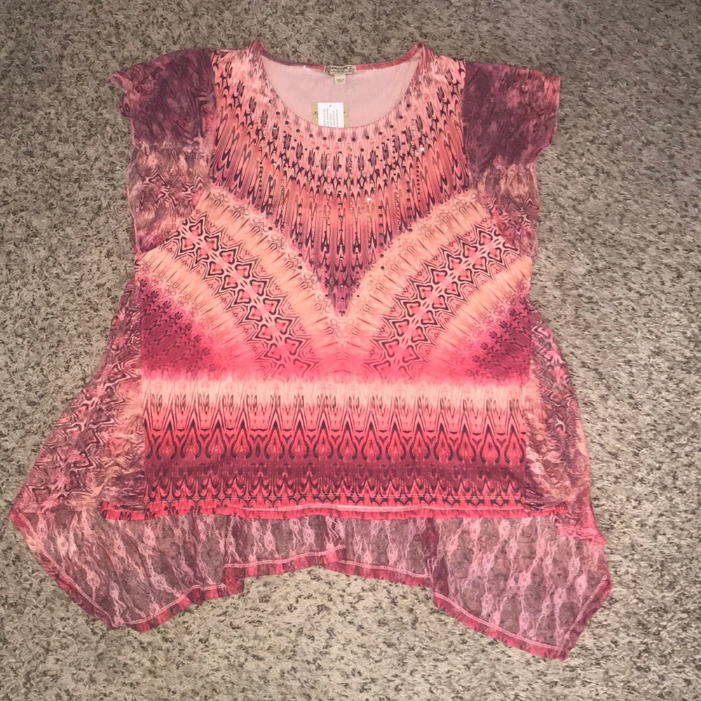 BRAND NEW multi colored top with lace!